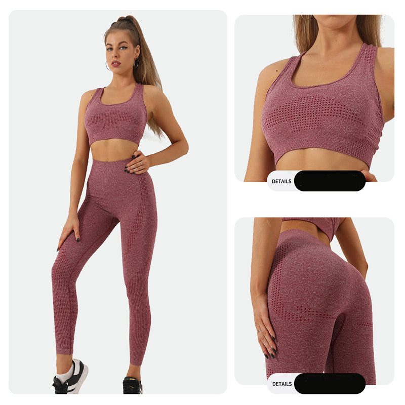 2PCS Seamless Yoga Set Women Tracksuit High Waist Leggings Workout Sportswear
