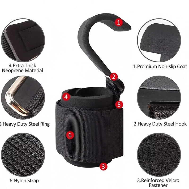 2Pcs Weight Lifting Hooks Gym Training Wrist Support Straps Bar Grips
