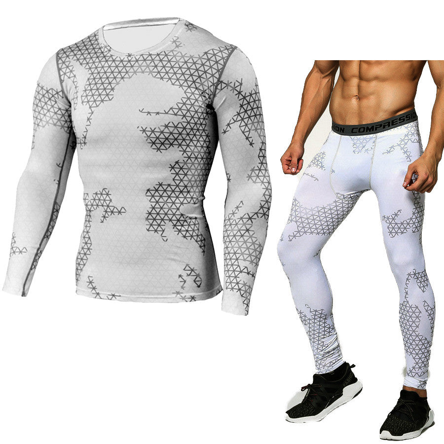 Camouflage Compression Baselayer Set Sports Long Sleeve T-shirt Tights Exercise
