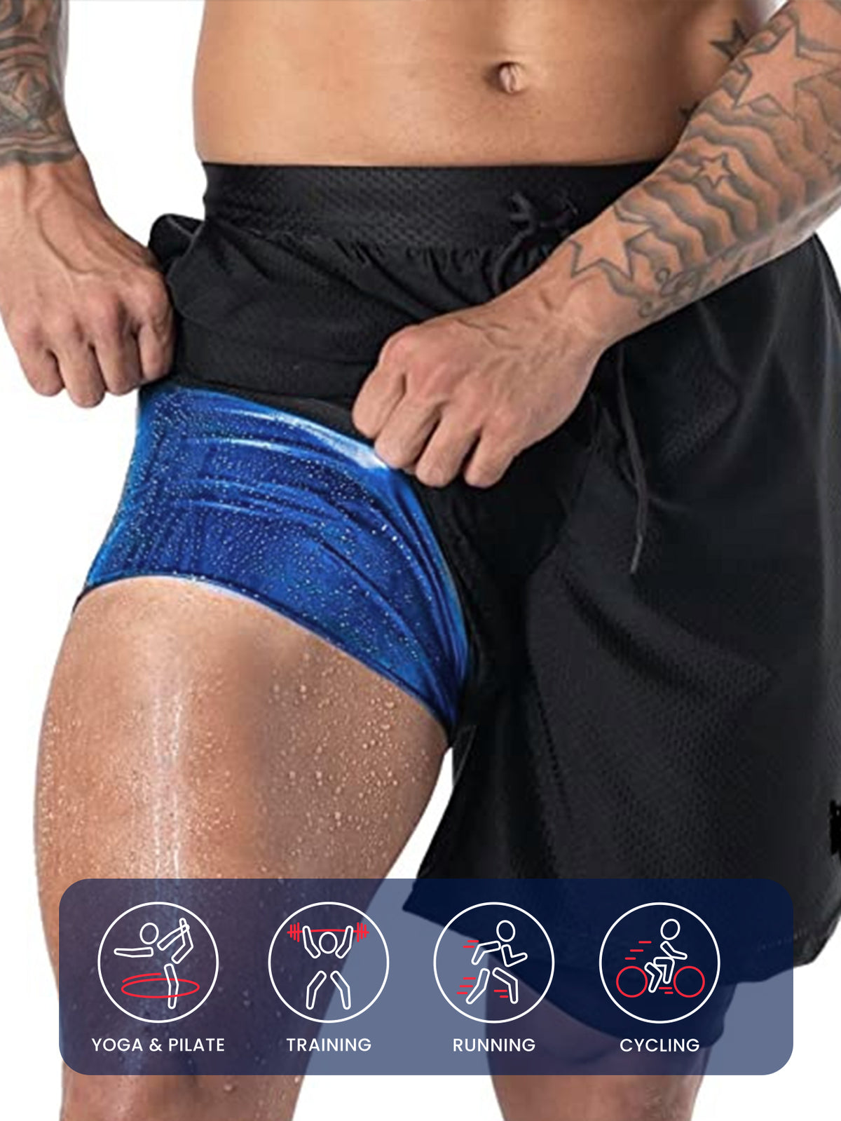 Sauna Shorts For Men 2 In 1 Sweat Suit Compression Liner Athletic Workout Pants