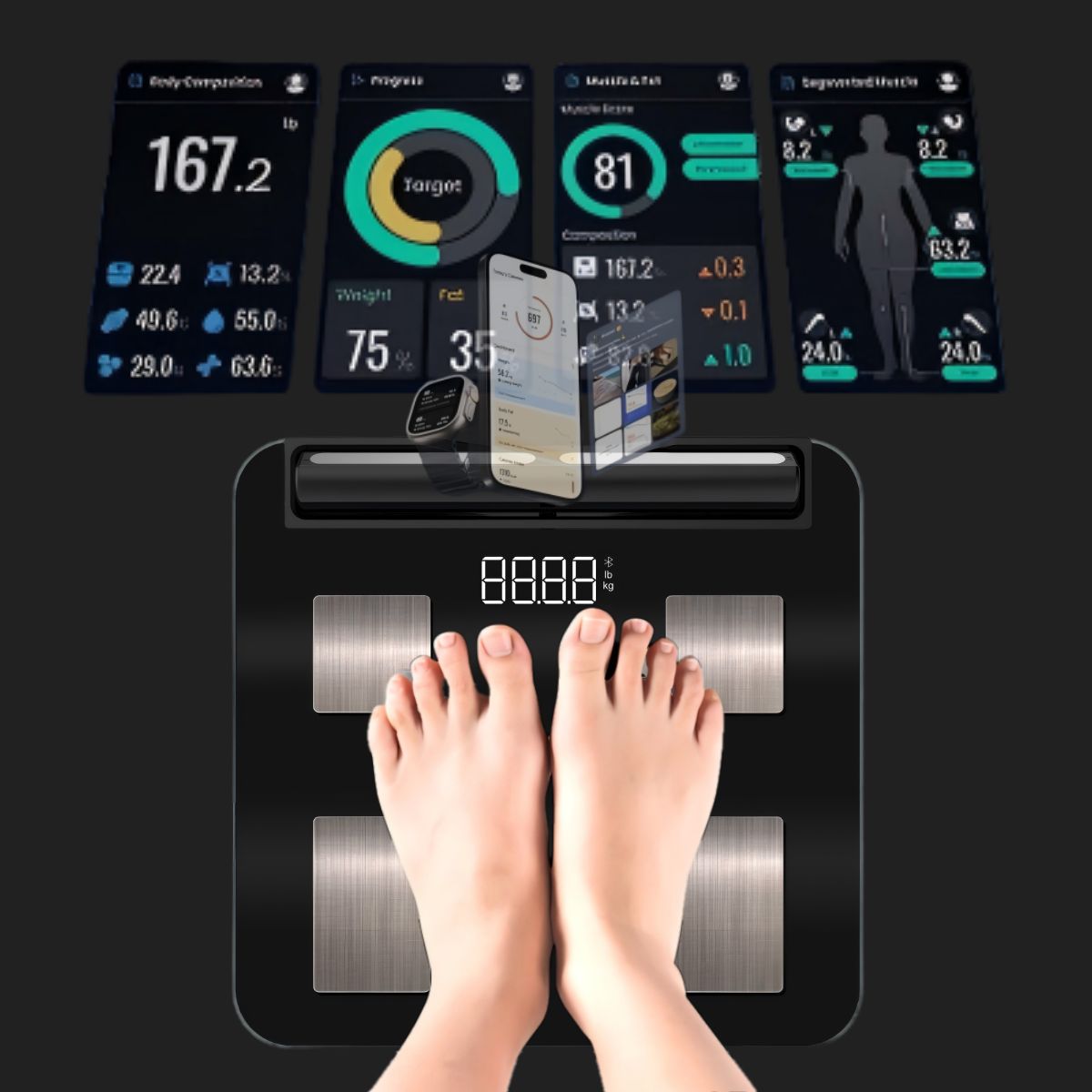 Smart Scale For Body Weight, Pod Scale, 8-Electrode Composition With BMI