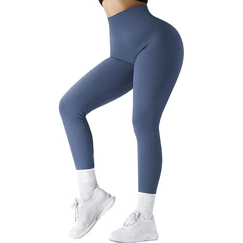 High Waist Seamless Leggings Threaded Knitted Fitness Pants Solid Women's