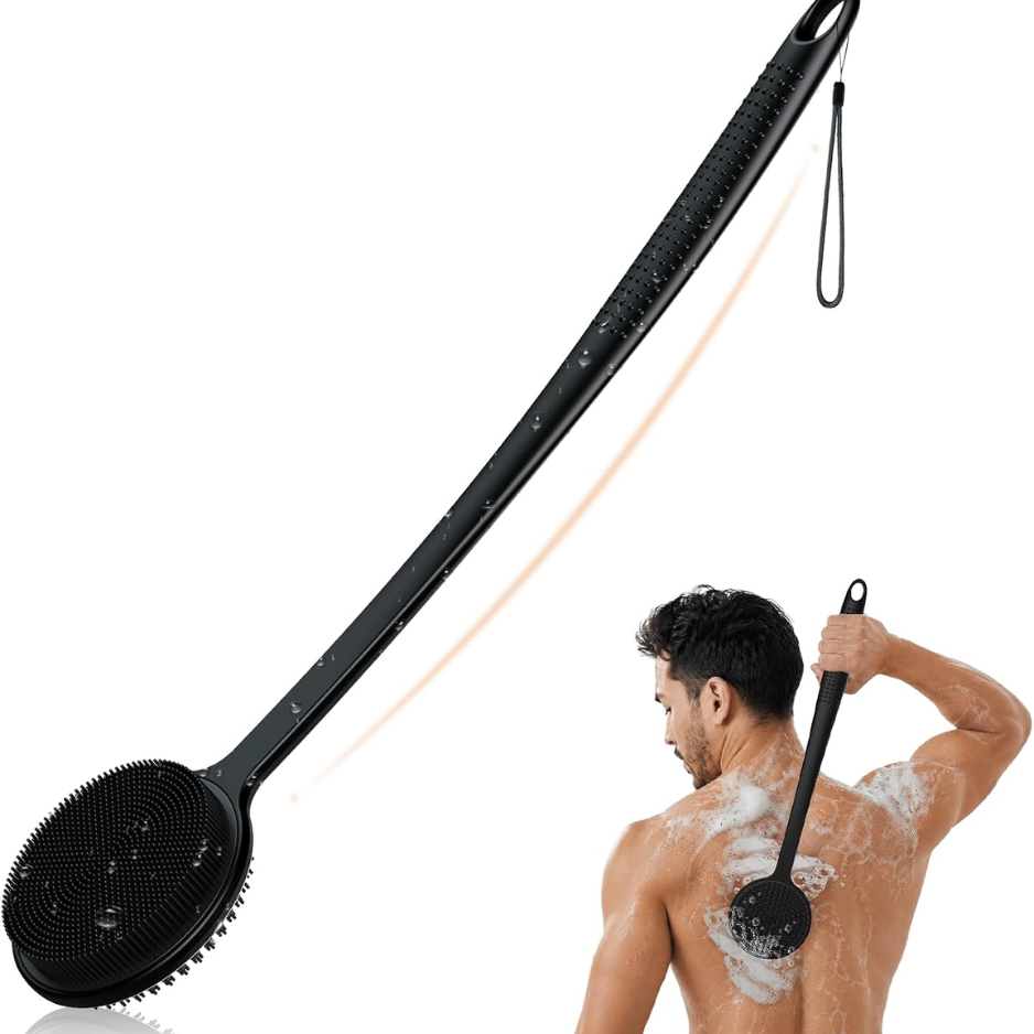 Silicone Back Scrubber With Long Handle, Double-sided Shower Body Brush