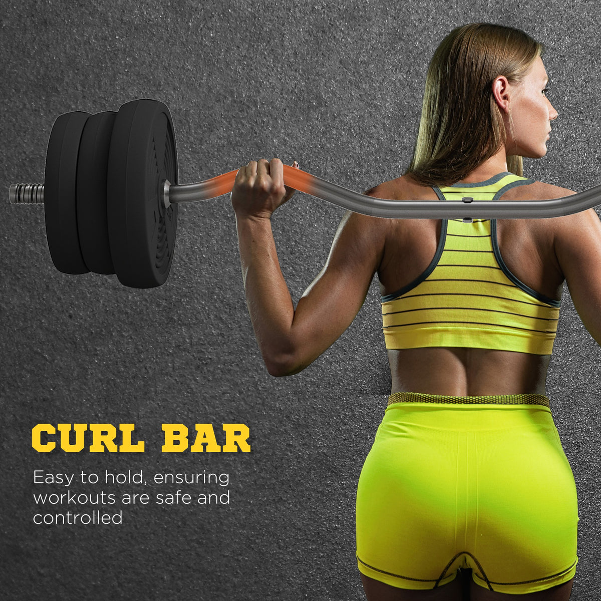 25kg Barbell Set, Adjustable Weights With Curl Bar