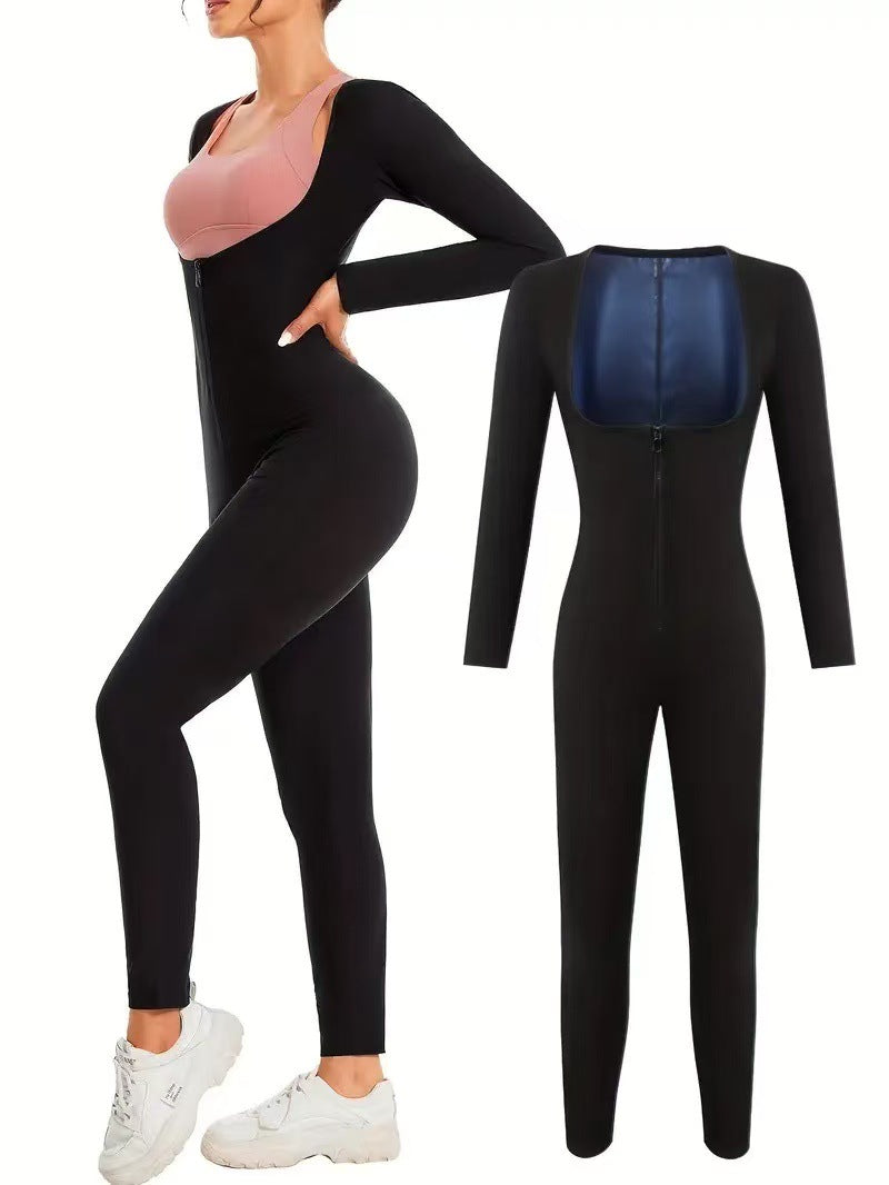 Plus Size Women Sauna Suit Slimming Full Body Compression Workout Jumpsuit Long