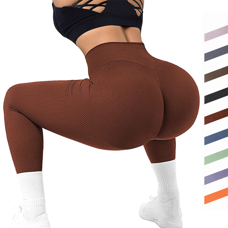 High Waist Seamless Leggings Threaded Knitted Fitness Pants Solid Women's