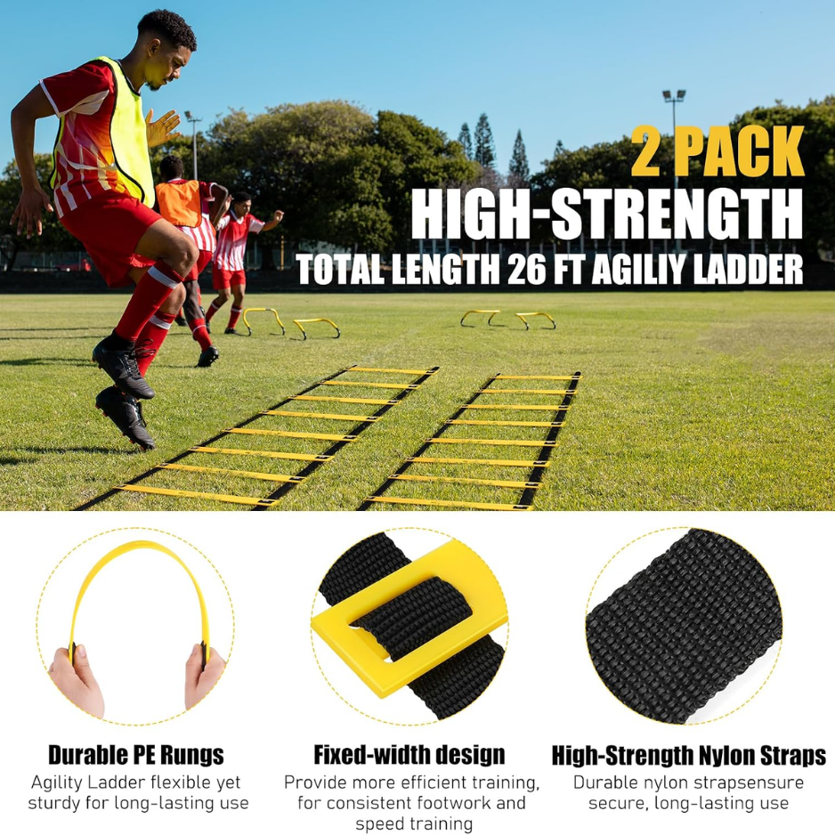 2 Pack Agility Ladder, Soccer Speed Training Equipment Set Total 26 Ft 12