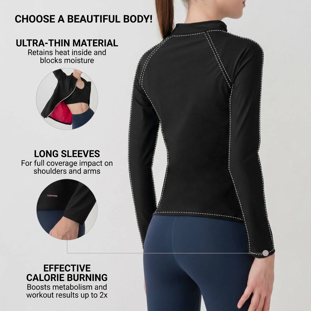 Sauna Jackets For Women Long Sleeves Sweat Suit Shirt Zipper Workout Gym