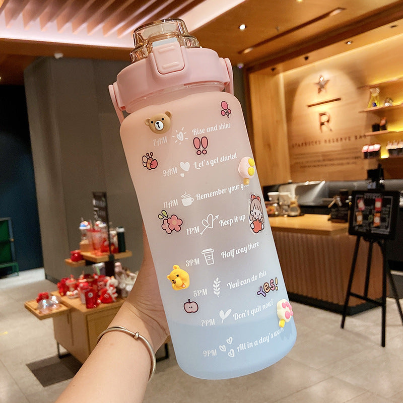 Stickers Water Bottle With Straw 2000ml Cute Portable Scale