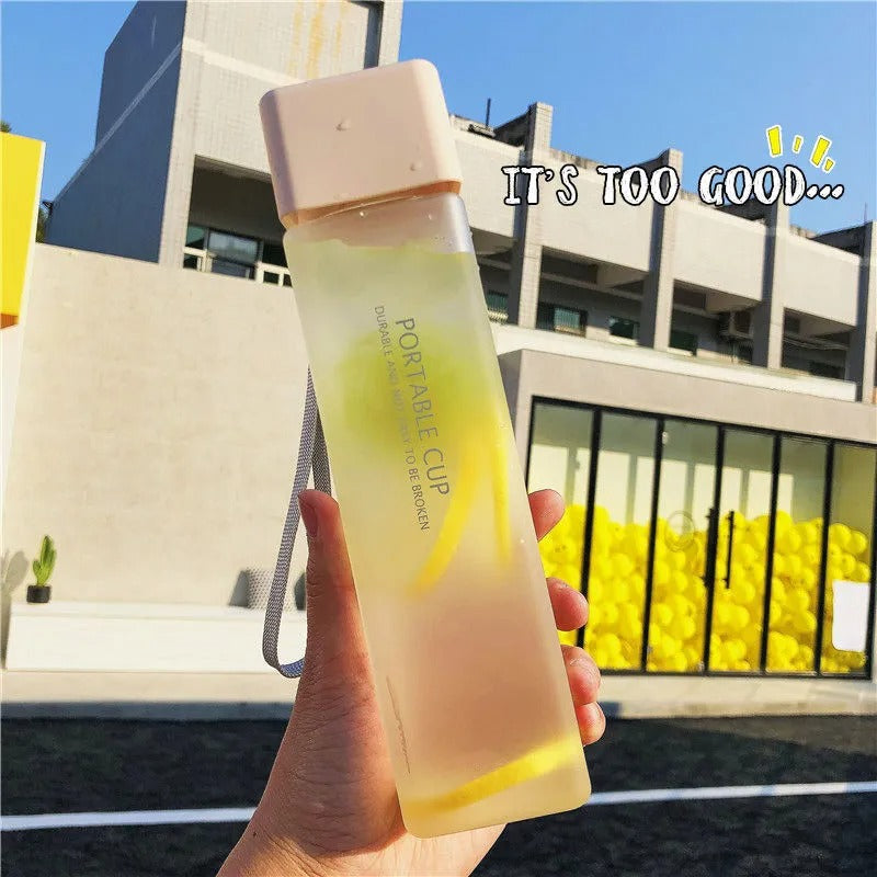 Creative Square Water Bottle Portable Anti-fall Hand Cup Plastic Transparent