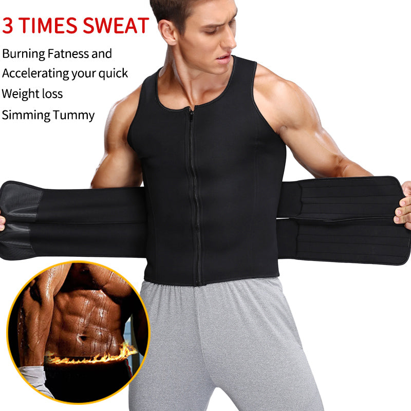 Fitness Men Shapewear Sauna Vest Waist Trainer Double Belt Sweat Shirt Corset