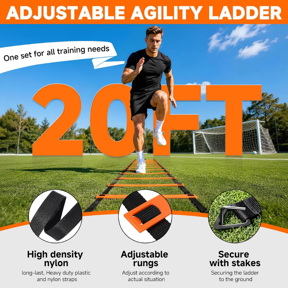 Agility Ladder, Soccer Football Training Equipment Speed 20ft 4 Adjustable