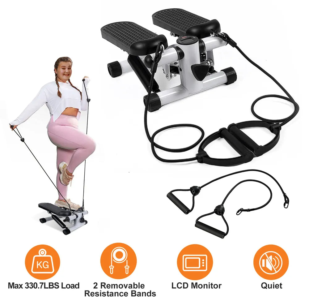 Steppers For Exercise, Mini Stair Stepper With Resistance Bands At Home Workout
