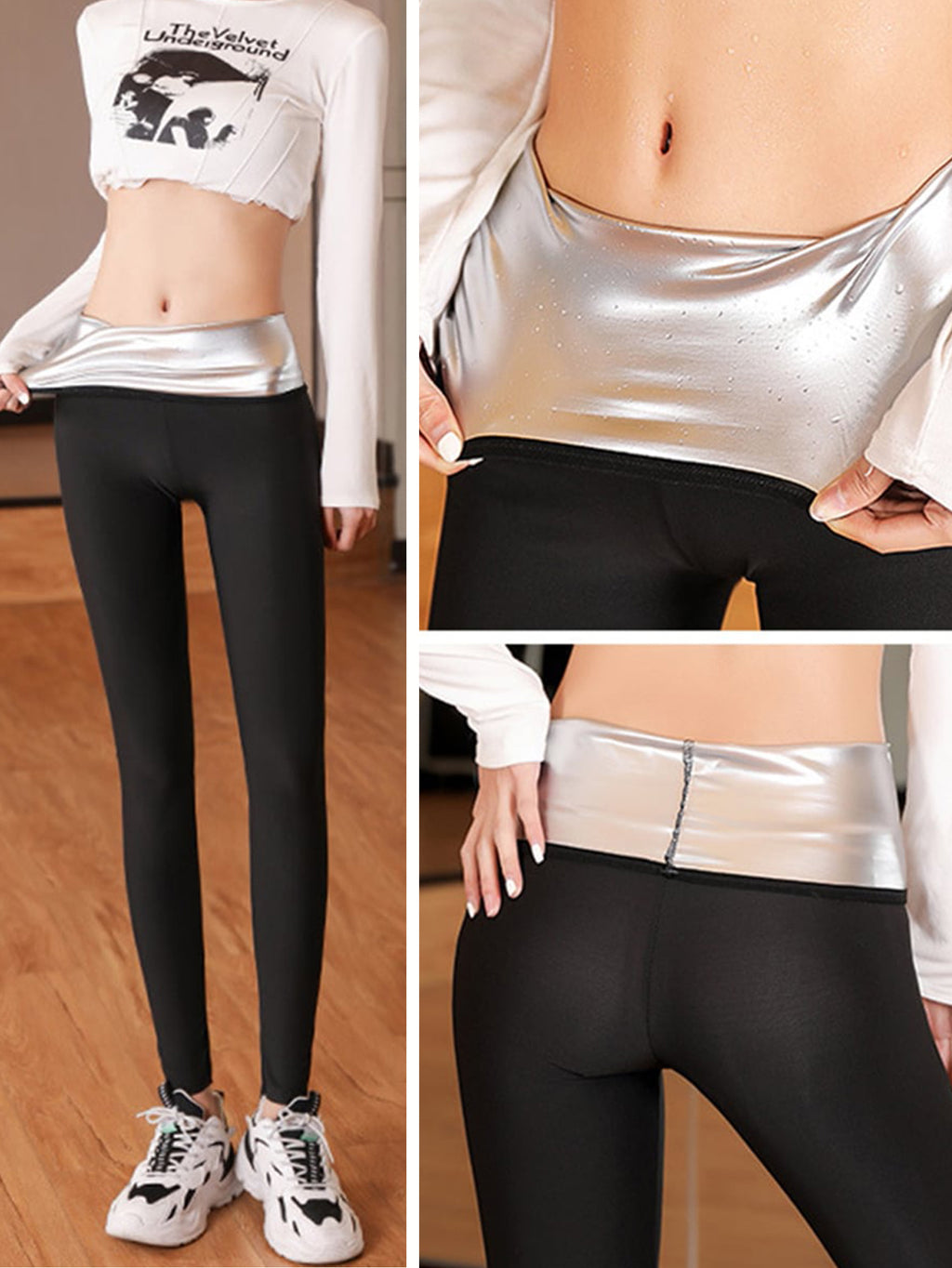 Women Sauna Sweat Leggings, High Waist Thermo Compression Workout Pants, Tummy
