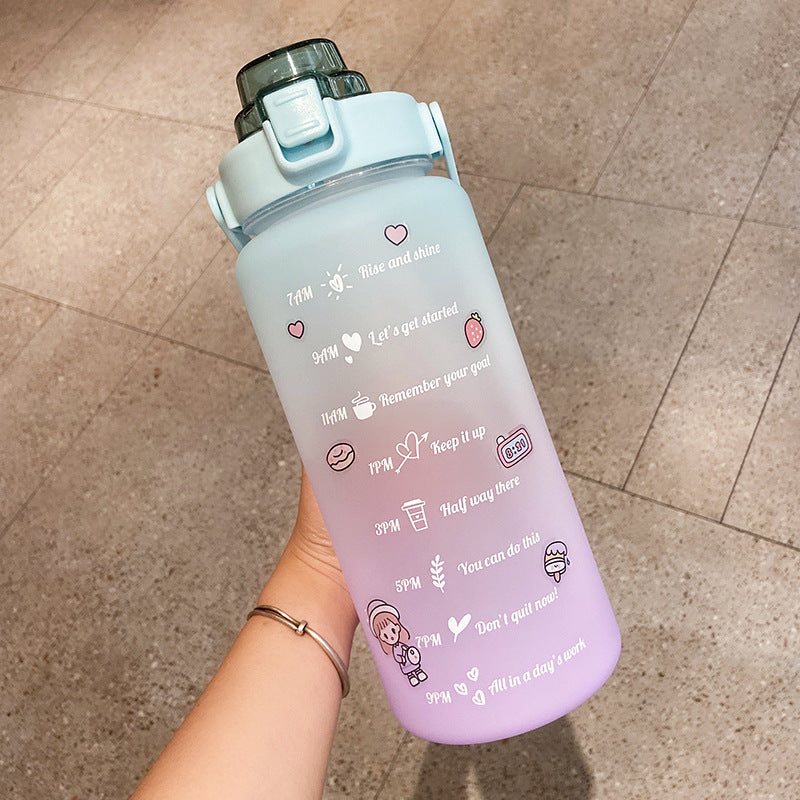 Stickers Water Bottle With Straw 2000ml Cute Portable Scale