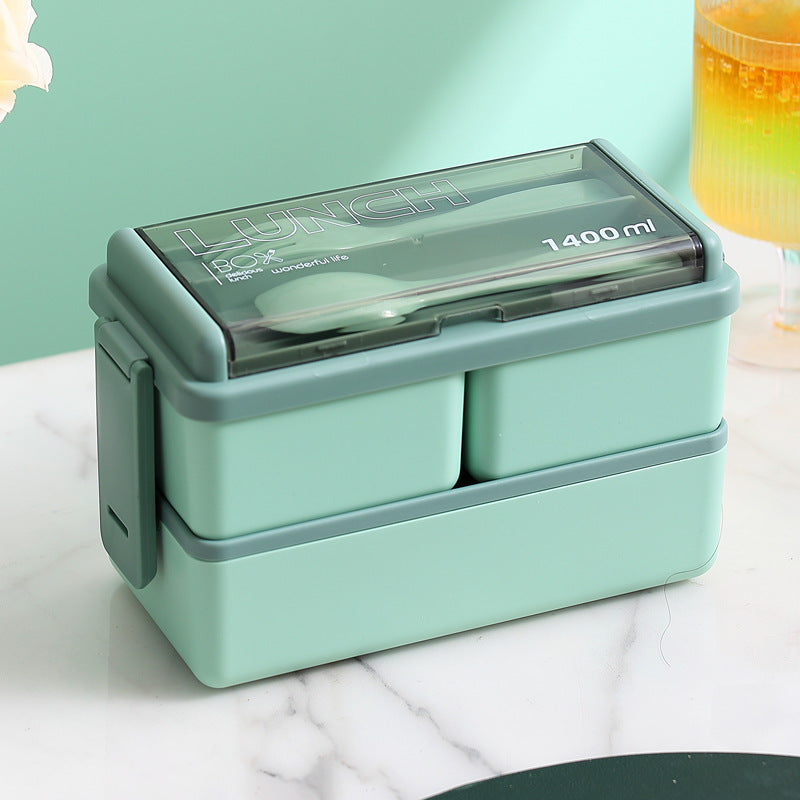 Plastic Lunch Box Microwavable Set Double Layer Divider With Cutlery