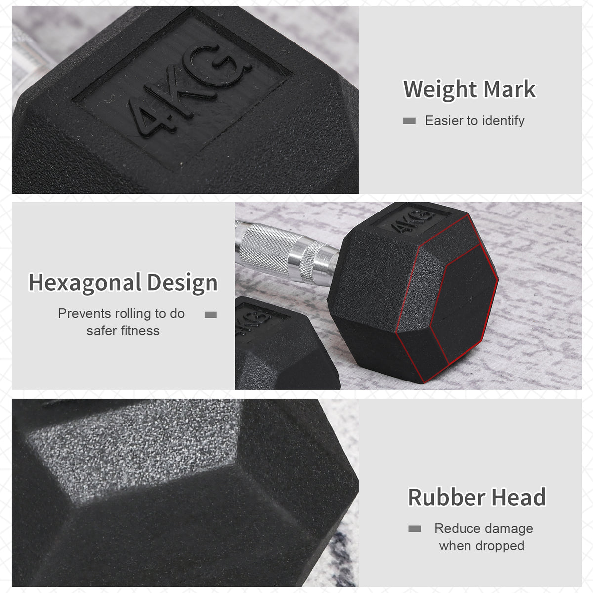 2x4kg Rubber Dumbbell Sports Hex Weights Sets Home Gym Fitness Hexagonal