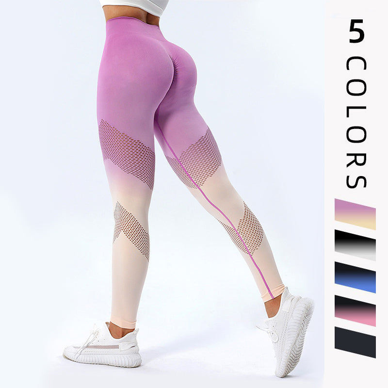 Hollow Design Gradient Printed Yoga Pants Seamless High Waist Hip Lifting