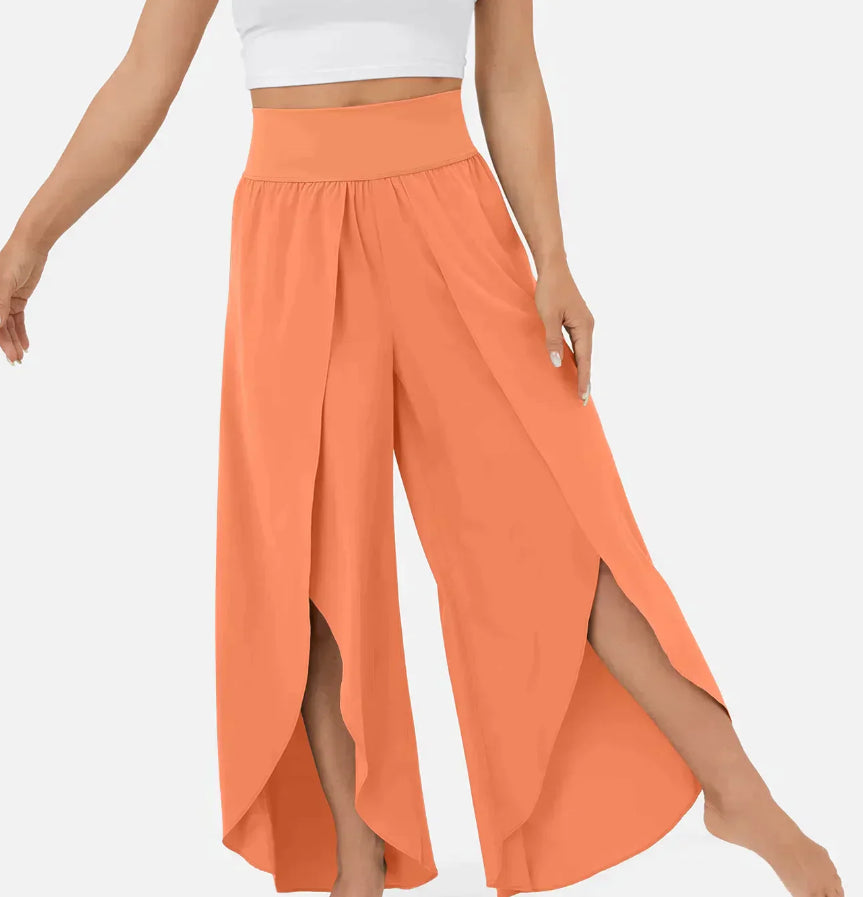 Loose Split Yoga Pants Summer Elastic High Waist Wide Leg Trousers Women's