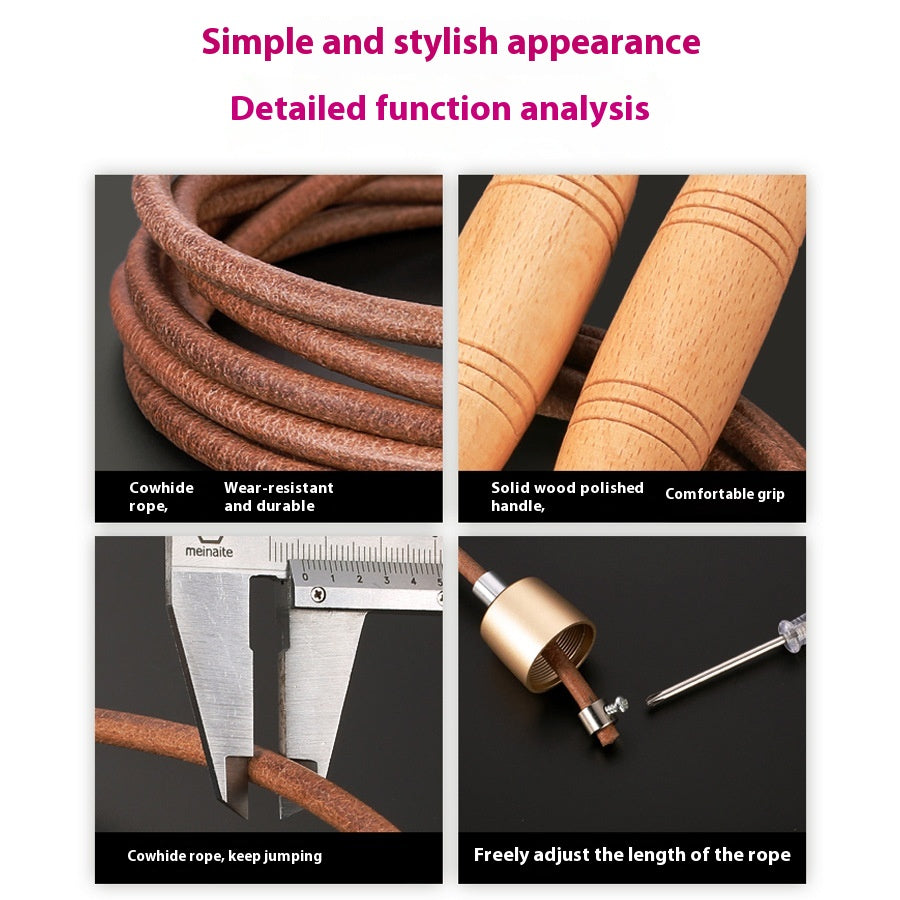 Fitness Exercise Slimming And Cowhide String Beech Handle Skipping Rope