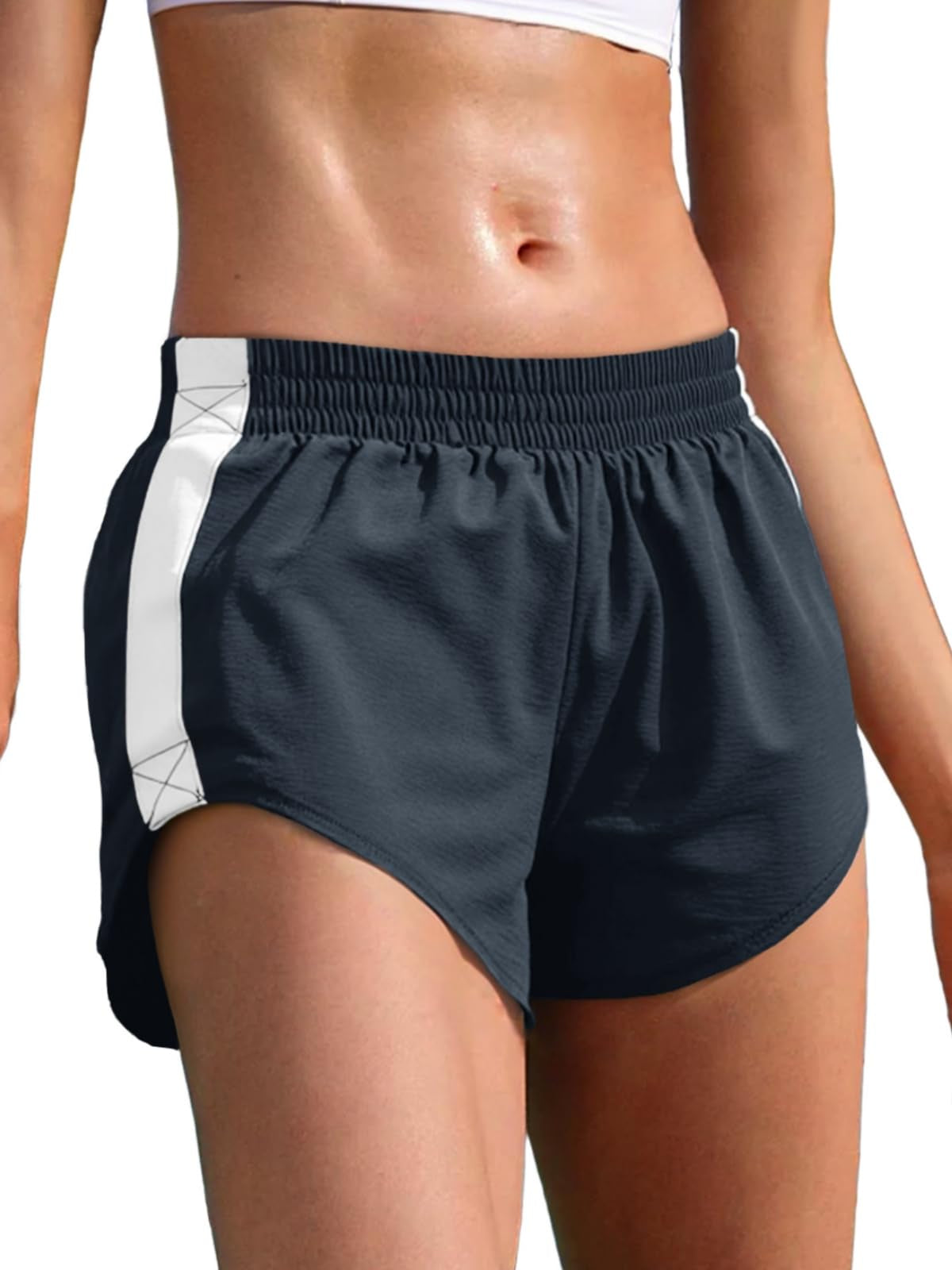Fisoew Women Striped Track Shorts High Waisted Dolphin Workout Running Athletic