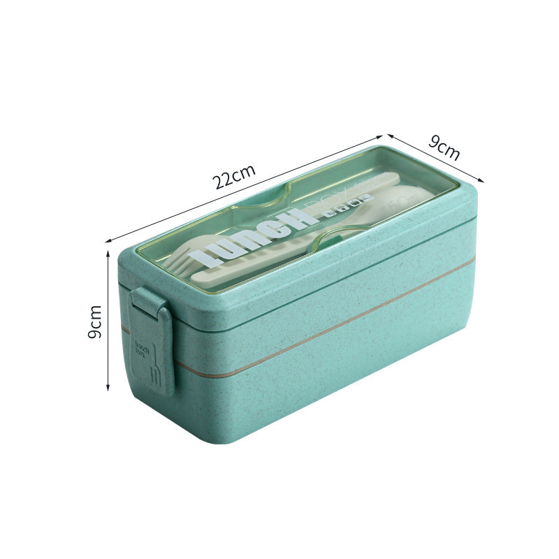 Wheat Straw Double-layer Insulated Lunch Box Portable Sealed Student Divided