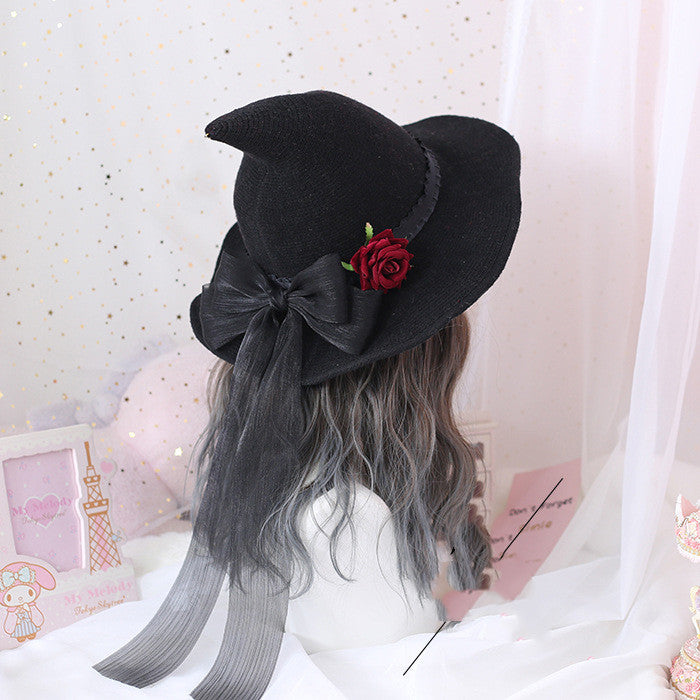 Lolita Halloween Retro Witch Hat Masquerade Rose Big Bow Wizard Gothic Magical