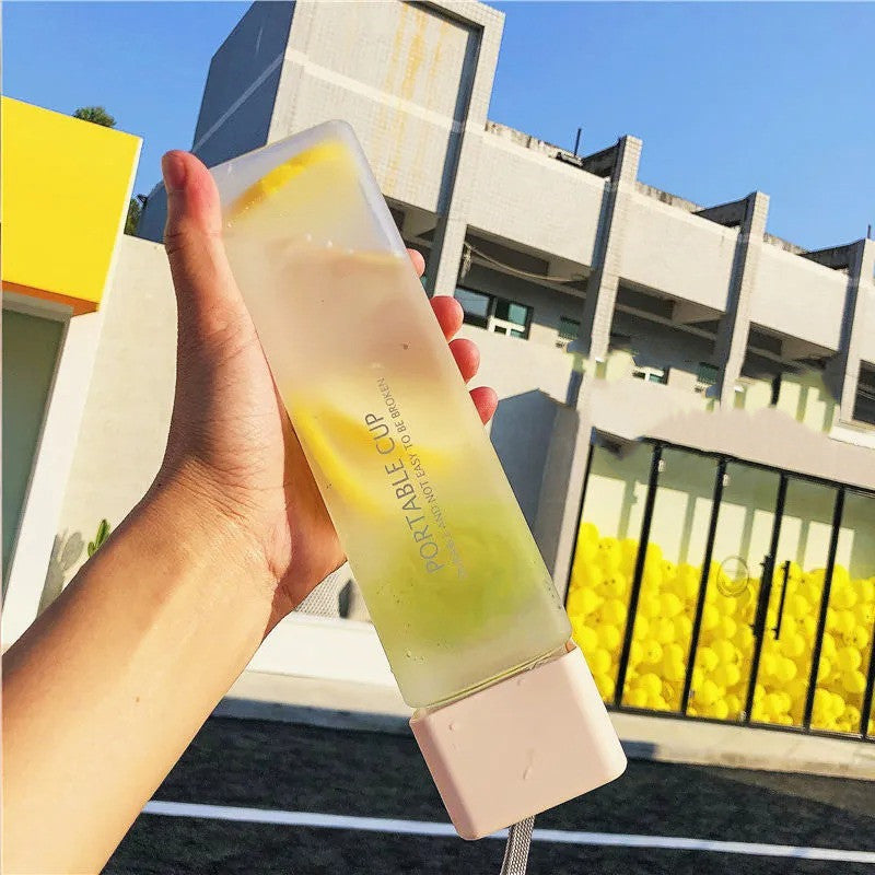 Creative Square Water Bottle Portable Anti-fall Hand Cup Plastic Transparent