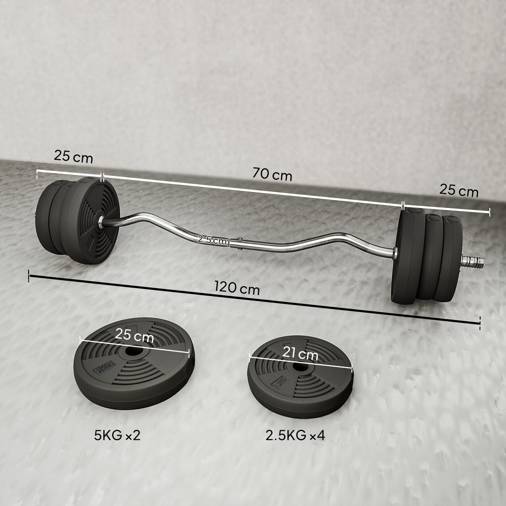 25kg Barbell Set, Adjustable Weights With Curl Bar