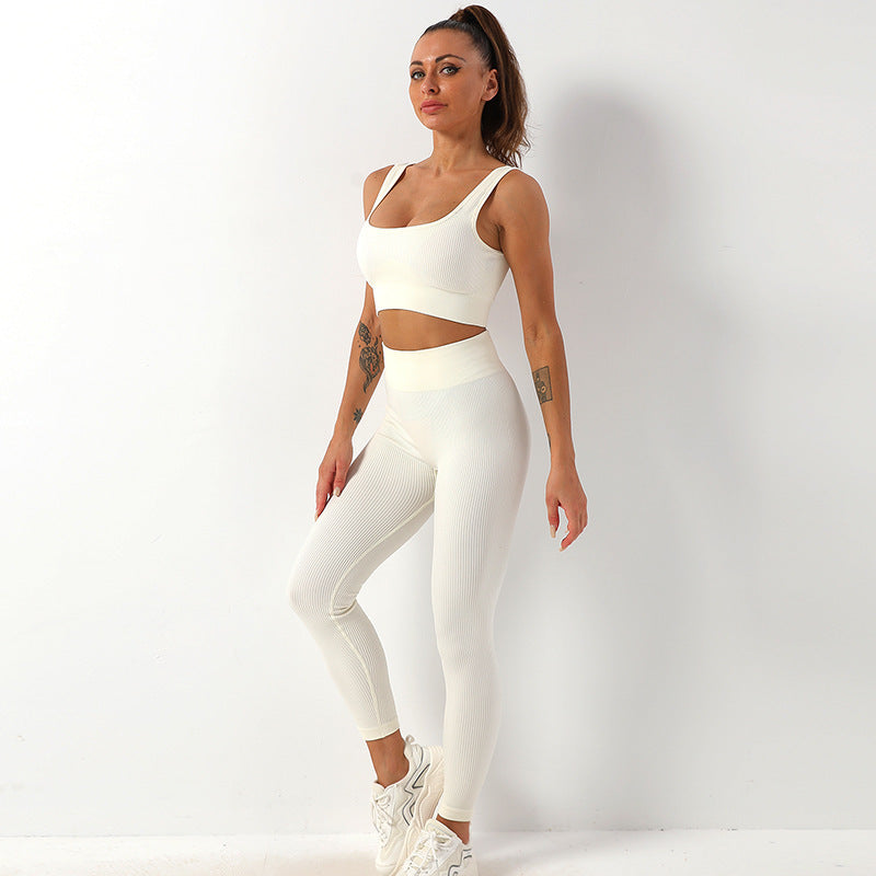 2pcs Thread Yoga Suit Seamless Bra And Butt Lifting High Waist Leggings Set For