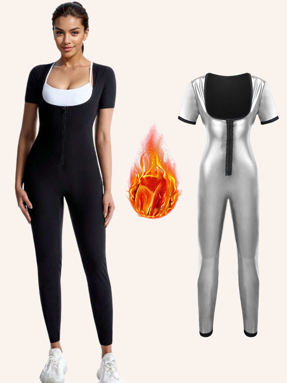 Women's Sauna Suit Short Sleeve Jumpsuit, Sweat Enhancer Workout Shapewear
