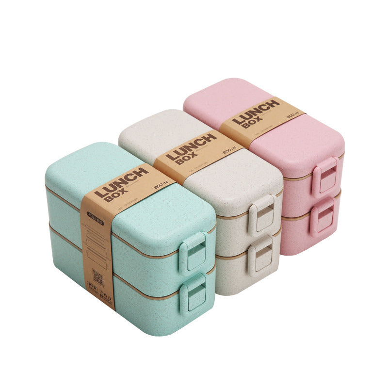 Wheat Straw Lunch Box Japanese Tableware Microwave Oven Student Multi-layer