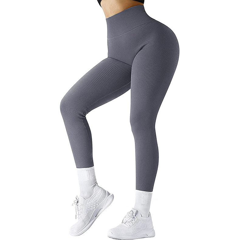 High Waist Seamless Leggings Threaded Knitted Fitness Pants Solid Women's