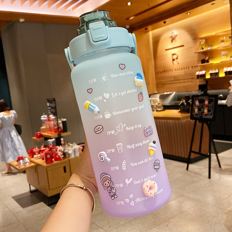 Stickers Water Bottle With Straw 2000ml Cute Portable Scale