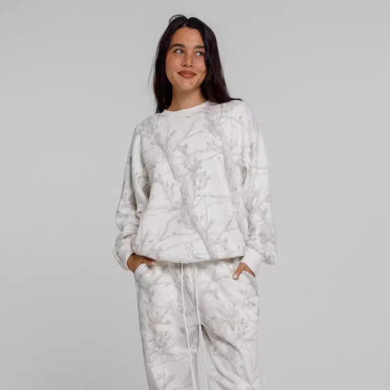 Autumn Winter Two Piece Sets Women Camouflage Hoodie Maple Leaf Print