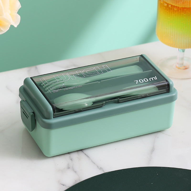 Plastic Lunch Box Microwavable Set Double Layer Divider With Cutlery
