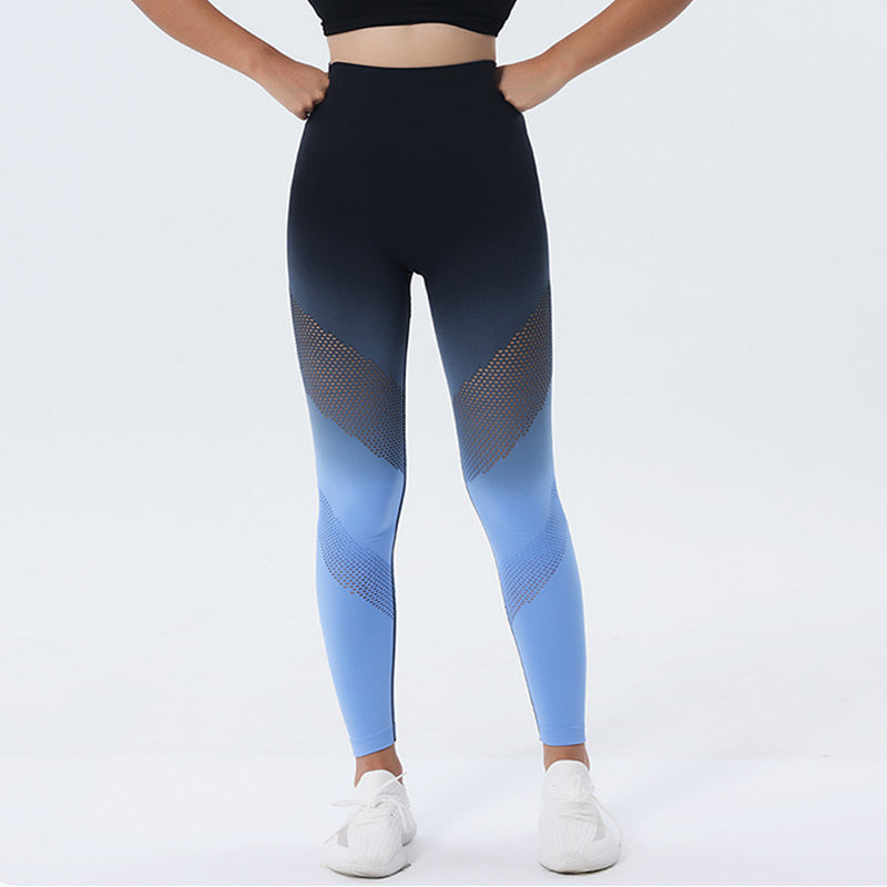 Hollow Design Gradient Printed Yoga Pants Seamless High Waist Hip Lifting