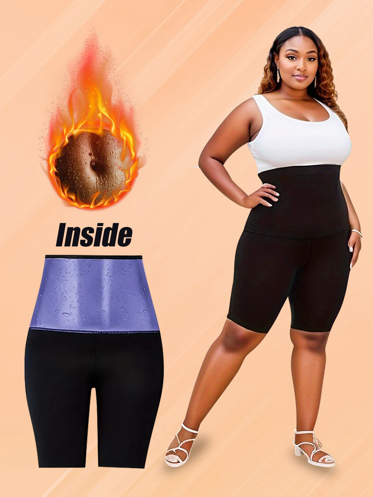 Plus Size Women Sauna Sweat Shorts High Waist Thermo Trainer Slimming