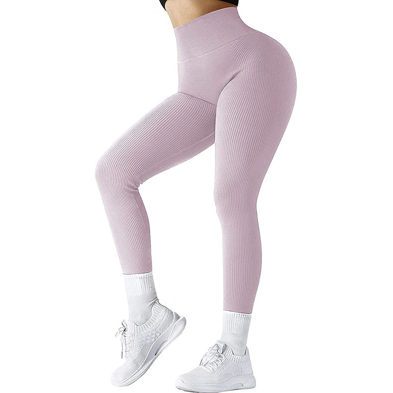High Waist Seamless Leggings Threaded Knitted Fitness Pants Solid Women's