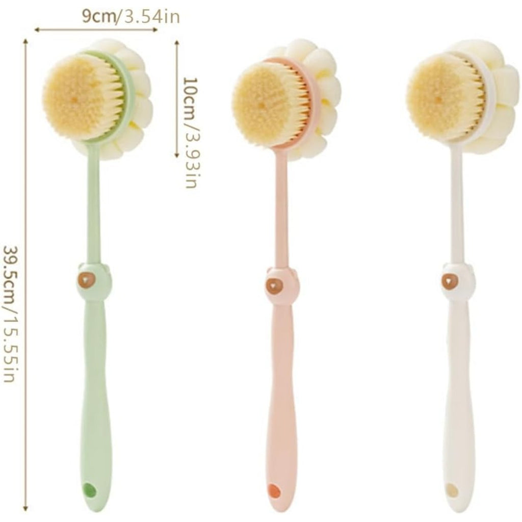 Shower Brush 3-Piece Set, Long With Soft Bristles, Double-sided Body In White