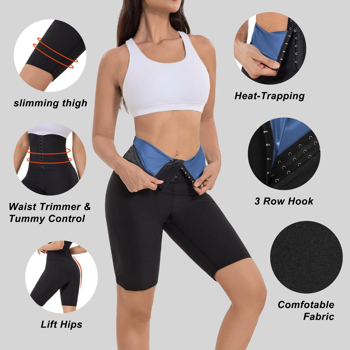 Sauna Sweat Shorts 5inch For Women High Waisted Stomach Waist Trainer Slimming