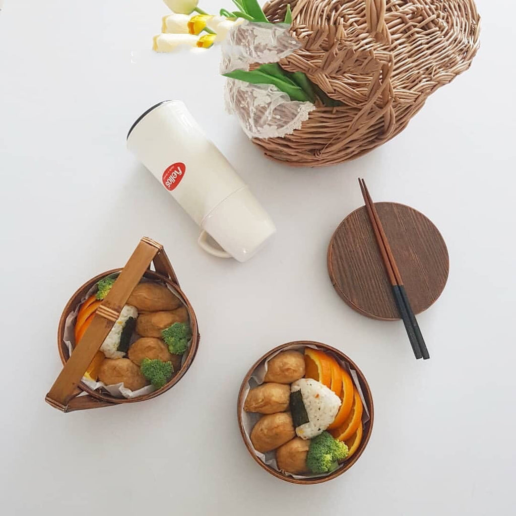 Portable Lunch Box Solid Wood Picnic Retro