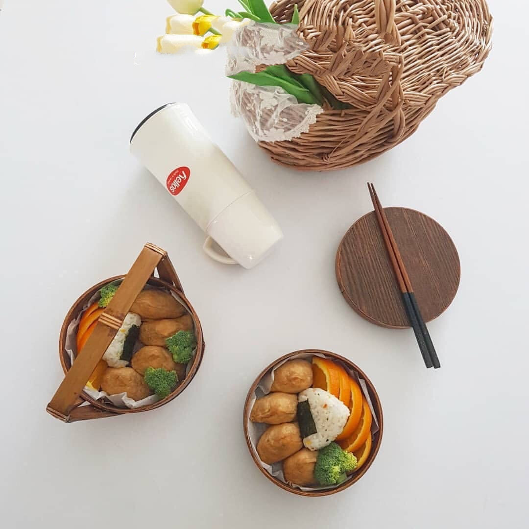 Portable Lunch Box Solid Wood Picnic Retro