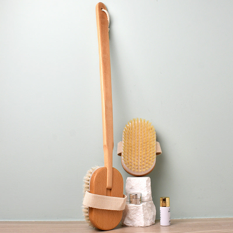 Removable Pig Bristle Bath Brush Exfoliating Body Dry Brushing Beech