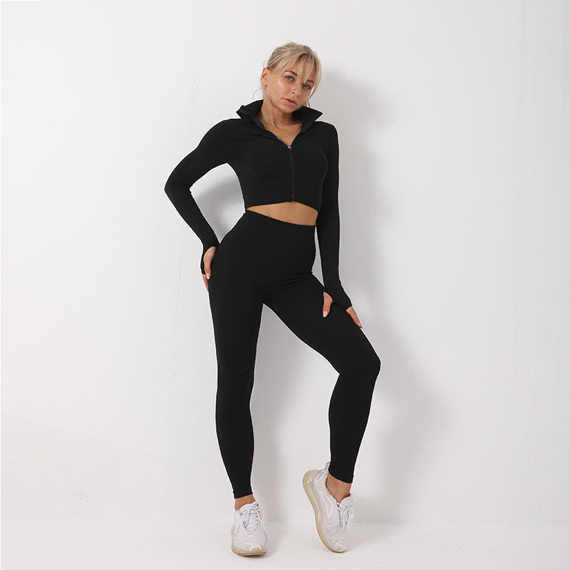 3PCS Yoga Set Seamless Sport Women Gym Clothing Leggings Crop Top Sports Bra