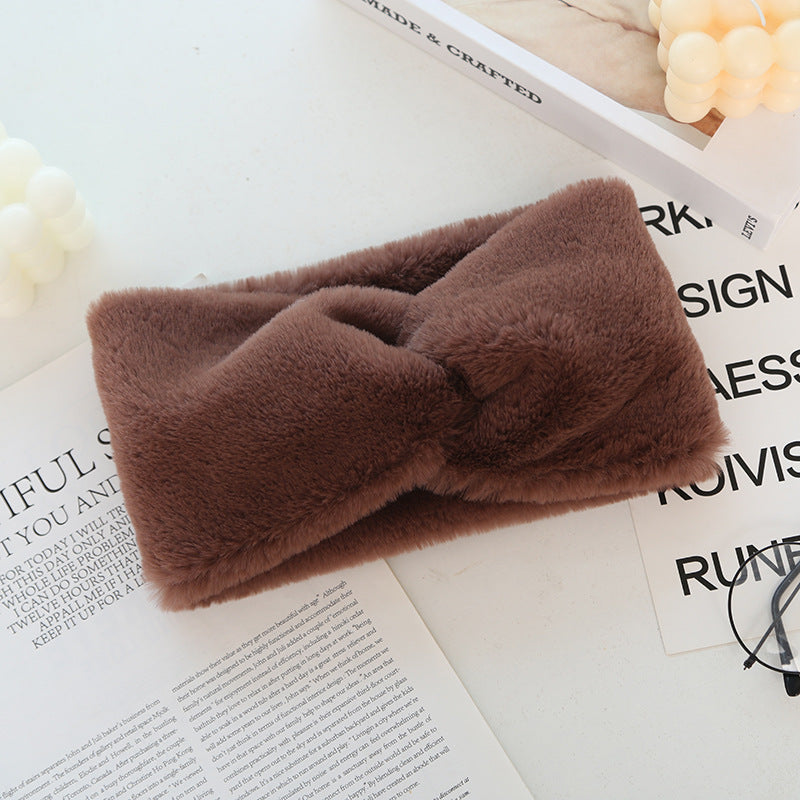 Warmth Elastic Knotted Sports Headband Plush Wide Headscarf Women