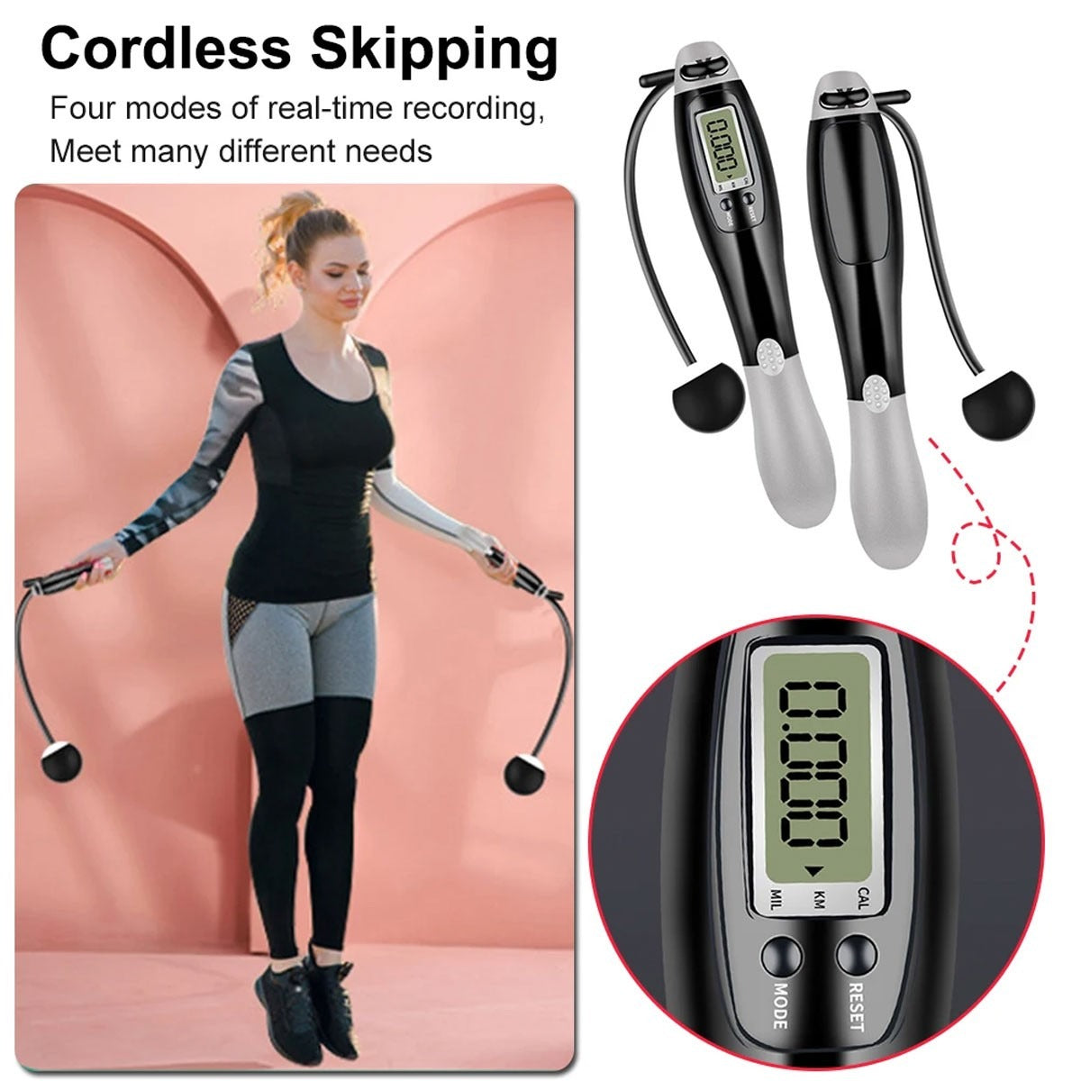 Cordless Skipping Rope Ropes Smart Screen With Weighted For Sports Fitness