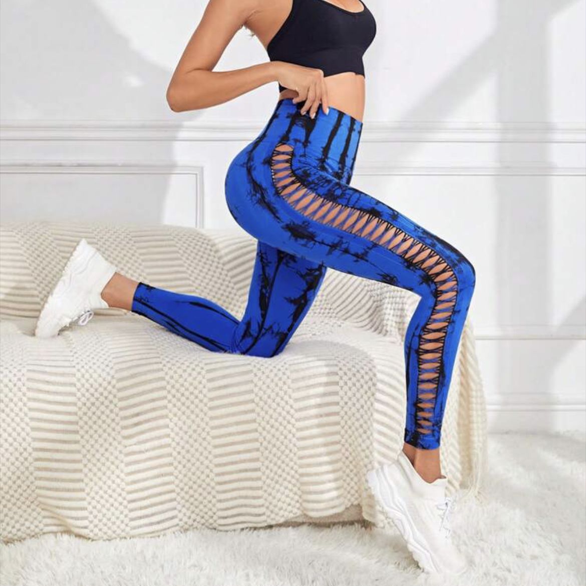 Hollow Tie Dye Printed Yoga Pants High Waist Butt Lift Seamless Sports Gym