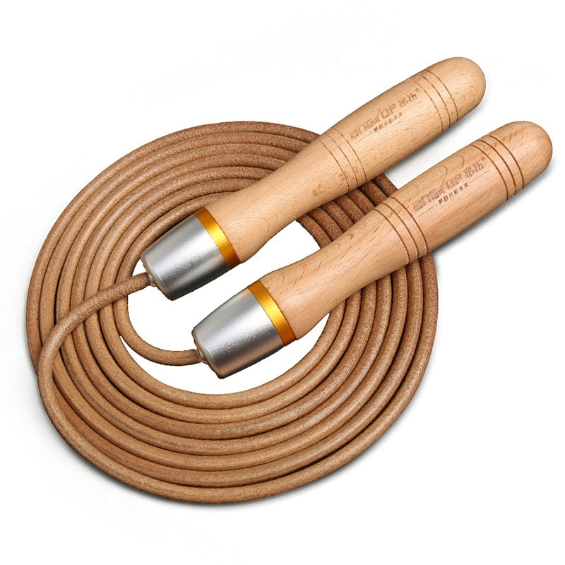 Fitness Exercise Slimming And Cowhide String Beech Handle Skipping Rope
