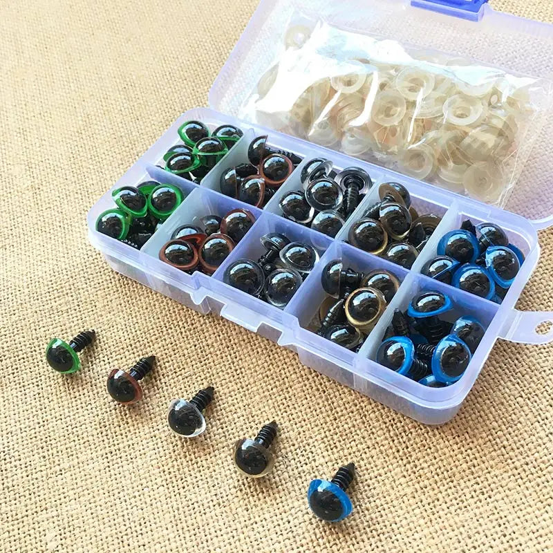 100PCS 8mm 10mm 12mm Mix Color Plastic Animal Safety Eyes For Toys Teddy Bear Stuffed For Dolls Crafts Amigurumi Accessories Box